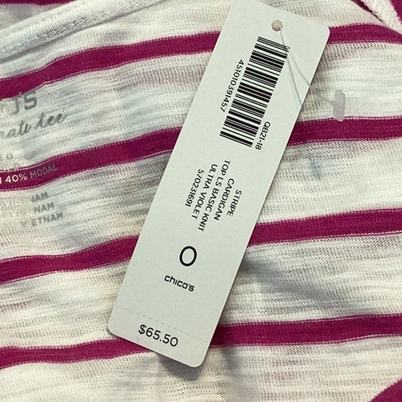 Chico's Stripe Cardigan Size S Ultra Violet Long Sleeve Open Front - Picture 7 of 7